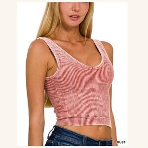 Zenana washed ribbed padded tank rust